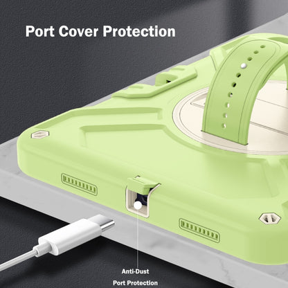 For iPad 2025 / 2022 X Rotation PC Hybrid Silicone Tablet Case with Strap(Yellow Green White) by bashfashion