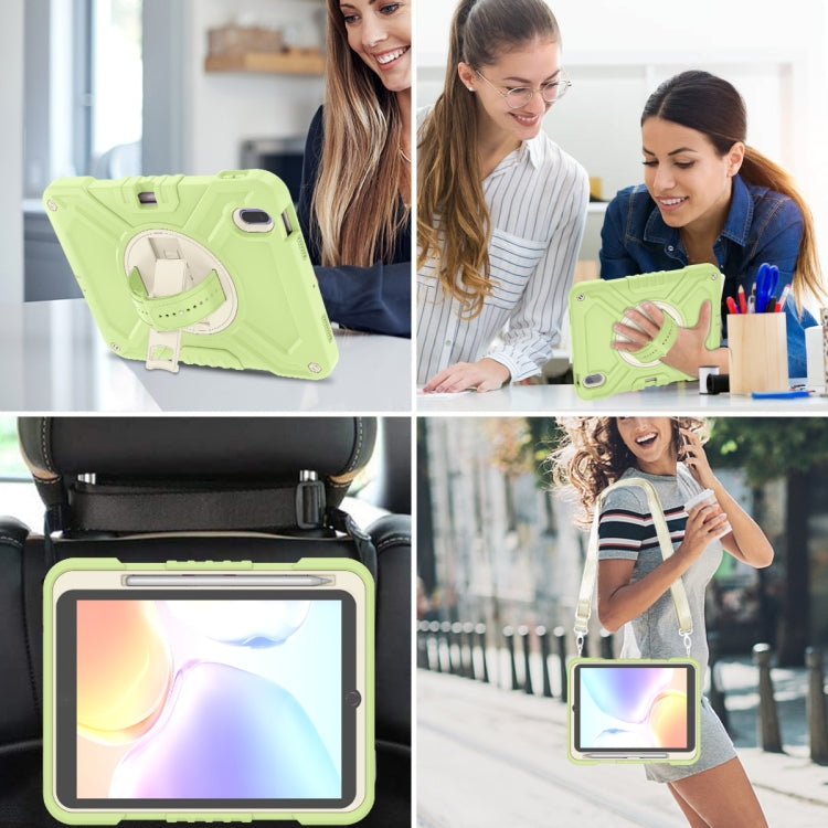 For iPad 2025 / 2022 X Rotation PC Hybrid Silicone Tablet Case with Strap(Yellow Green White) by bashfashion