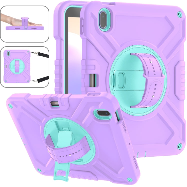For iPad 2025 / 2022 X Rotation PC Hybrid Silicone Tablet Case with Strap(Purple Cyan) by bashfashion
