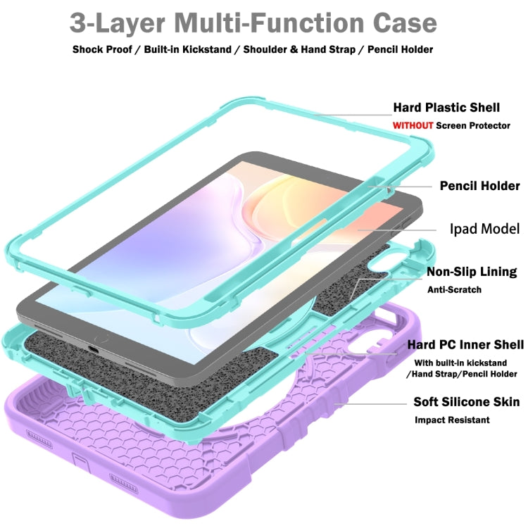 For iPad 2025 / 2022 X Rotation PC Hybrid Silicone Tablet Case with Strap(Purple Cyan) by bashfashion