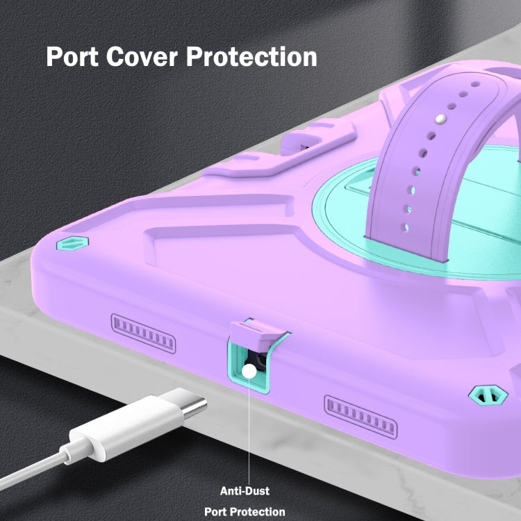 For iPad 2025 / 2022 X Rotation PC Hybrid Silicone Tablet Case with Strap(Purple Cyan) by bashfashion