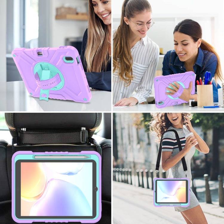 For iPad 2025 / 2022 X Rotation PC Hybrid Silicone Tablet Case with Strap(Purple Cyan) by bashfashion
