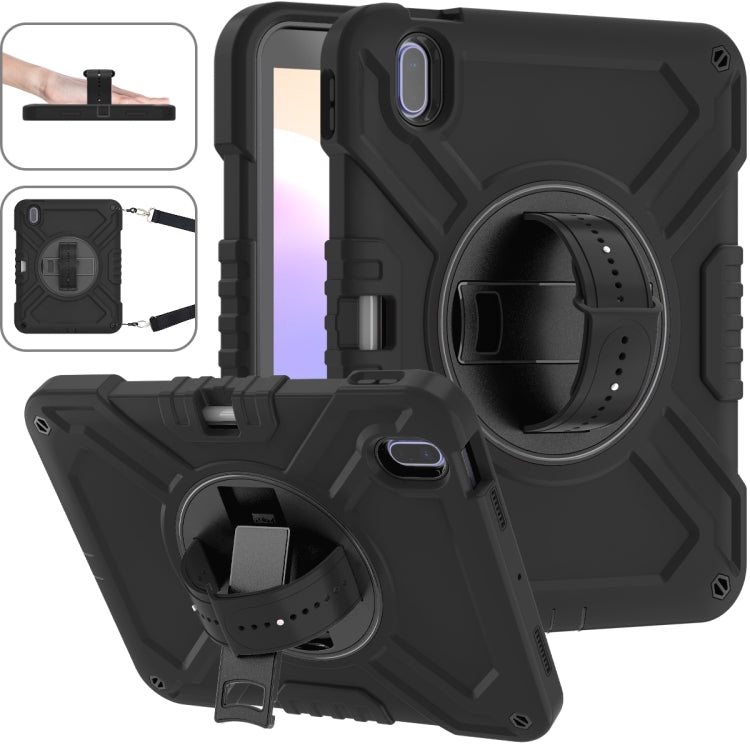 For iPad 2025 / 2022 X Rotation PC Hybrid Silicone Tablet Case with Strap(Full Black) by bashfashion