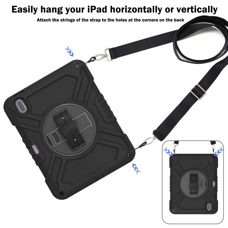 For iPad 2025 / 2022 X Rotation PC Hybrid Silicone Tablet Case with Strap(Full Black) by bashfashion