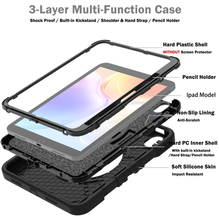 For iPad 2025 / 2022 X Rotation PC Hybrid Silicone Tablet Case with Strap(Full Black) by bashfashion