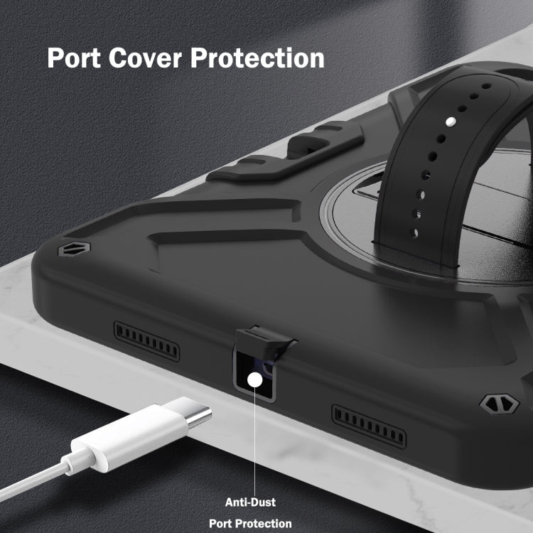 For iPad 2025 / 2022 X Rotation PC Hybrid Silicone Tablet Case with Strap(Full Black) by bashfashion
