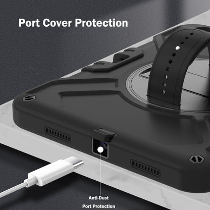 For iPad 2025 / 2022 X Rotation PC Hybrid Silicone Tablet Case with Strap(Full Black) by bashfashion