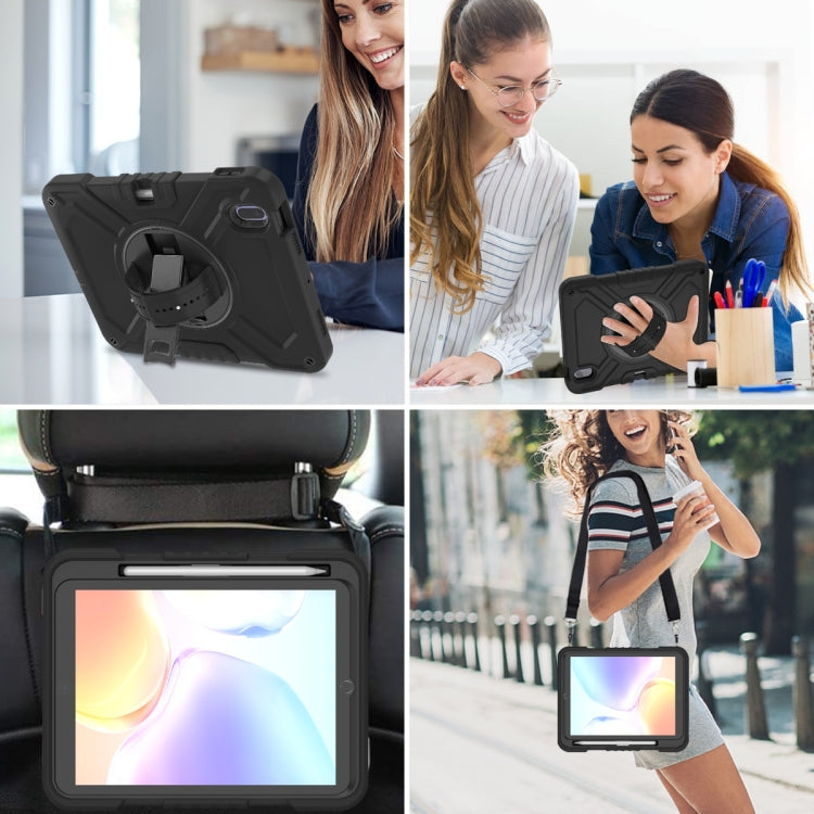 For iPad 2025 / 2022 X Rotation PC Hybrid Silicone Tablet Case with Strap(Full Black) by bashfashion