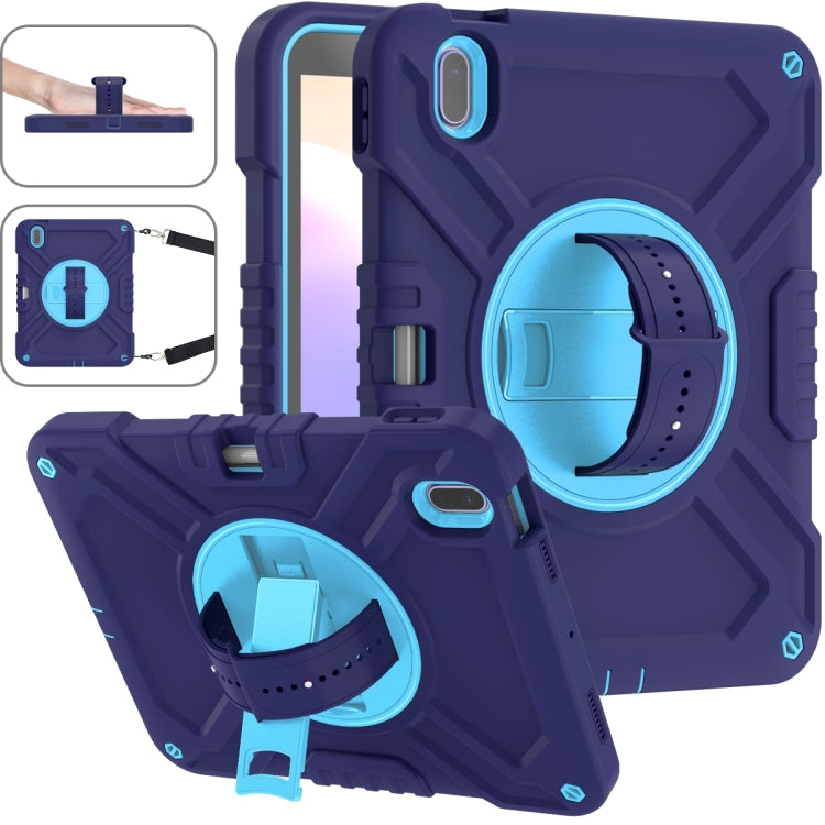 For iPad 2025 / 2022 X Rotation PC Hybrid Silicone Tablet Case with Strap(Navy Sky Blue) by bashfashion