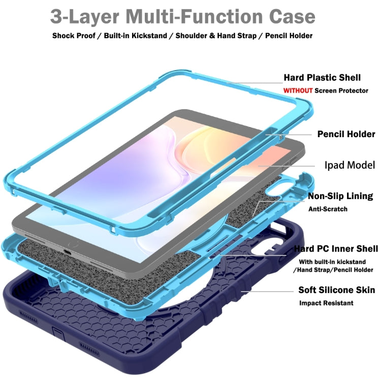 For iPad 2025 / 2022 X Rotation PC Hybrid Silicone Tablet Case with Strap(Navy Sky Blue) by bashfashion