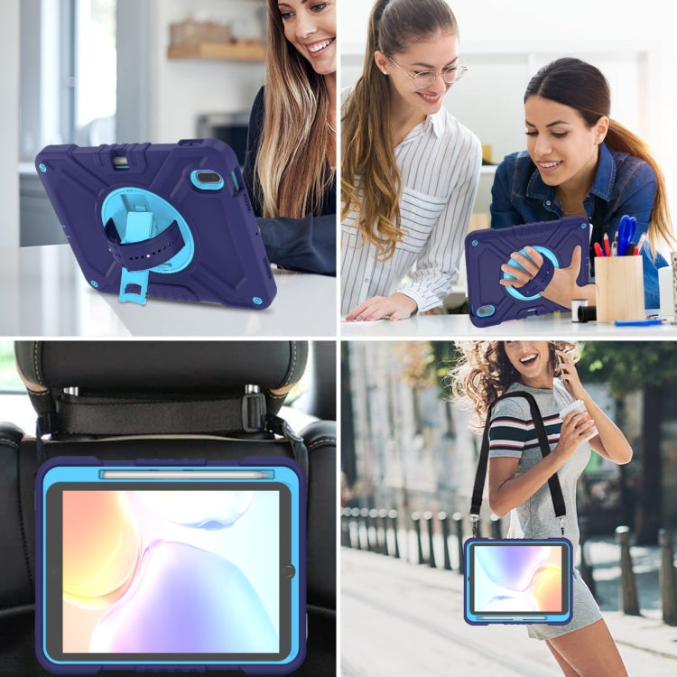 For iPad 2025 / 2022 X Rotation PC Hybrid Silicone Tablet Case with Strap(Navy Sky Blue) by bashfashion