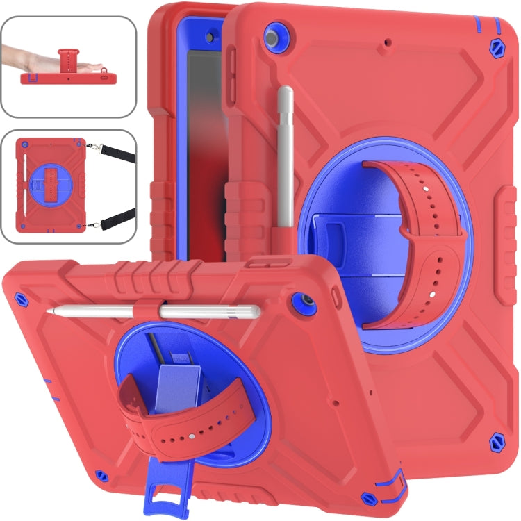 For iPad 10.2 2021 / 2020 / 2019 X Rotation PC Hybrid Silicone Tablet Case with Strap(Red Blue) by bashfashion