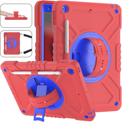 For iPad 10.2 2021 / 2020 / 2019 X Rotation PC Hybrid Silicone Tablet Case with Strap(Red Blue) by bashfashion
