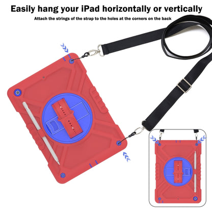 For iPad 10.2 2021 / 2020 / 2019 X Rotation PC Hybrid Silicone Tablet Case with Strap(Red Blue) by bashfashion