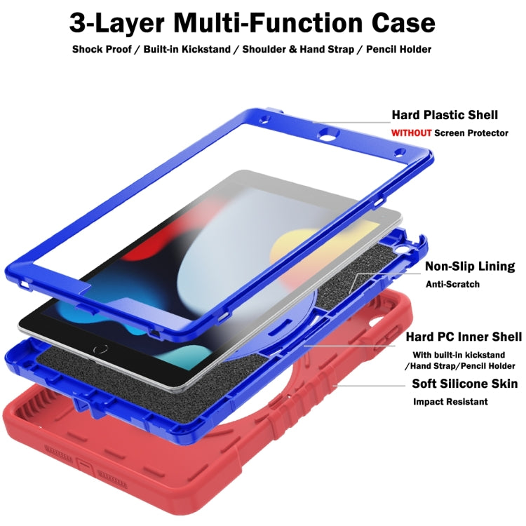 For iPad 10.2 2021 / 2020 / 2019 X Rotation PC Hybrid Silicone Tablet Case with Strap(Red Blue) by bashfashion