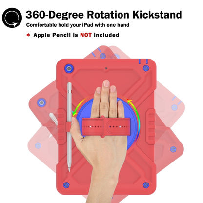 For iPad 10.2 2021 / 2020 / 2019 X Rotation PC Hybrid Silicone Tablet Case with Strap(Red Blue) by bashfashion