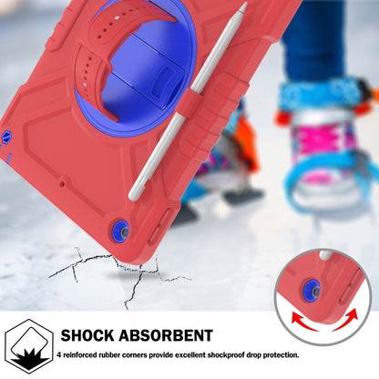 For iPad 10.2 2021 / 2020 / 2019 X Rotation PC Hybrid Silicone Tablet Case with Strap(Red Blue) by bashfashion