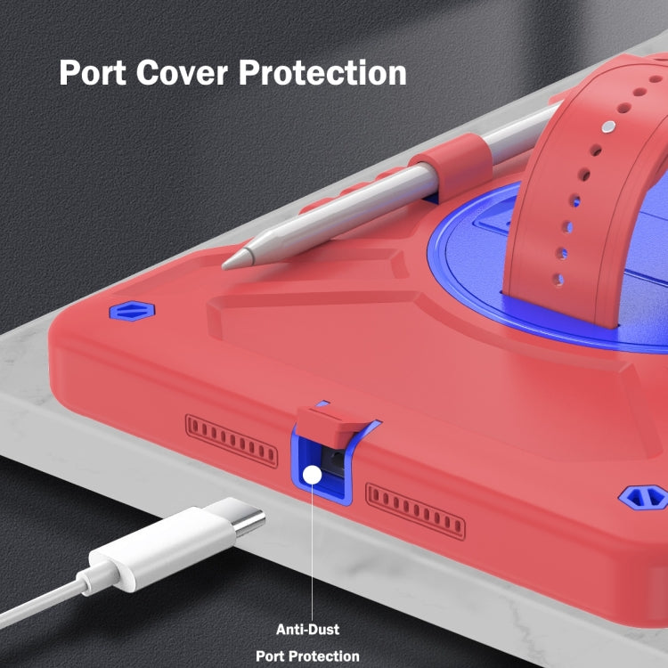 For iPad 10.2 2021 / 2020 / 2019 X Rotation PC Hybrid Silicone Tablet Case with Strap(Red Blue) by bashfashion
