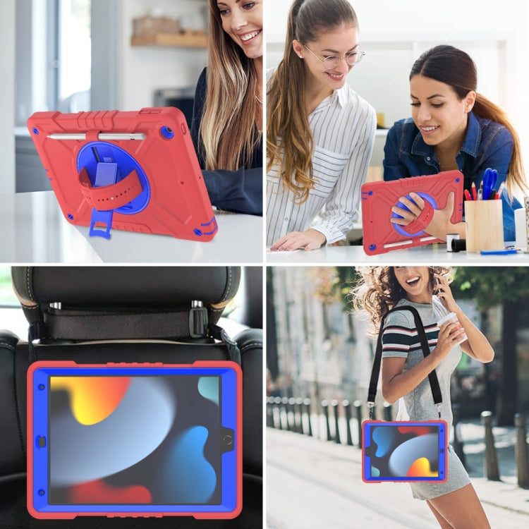 For iPad 10.2 2021 / 2020 / 2019 X Rotation PC Hybrid Silicone Tablet Case with Strap(Red Blue) by bashfashion