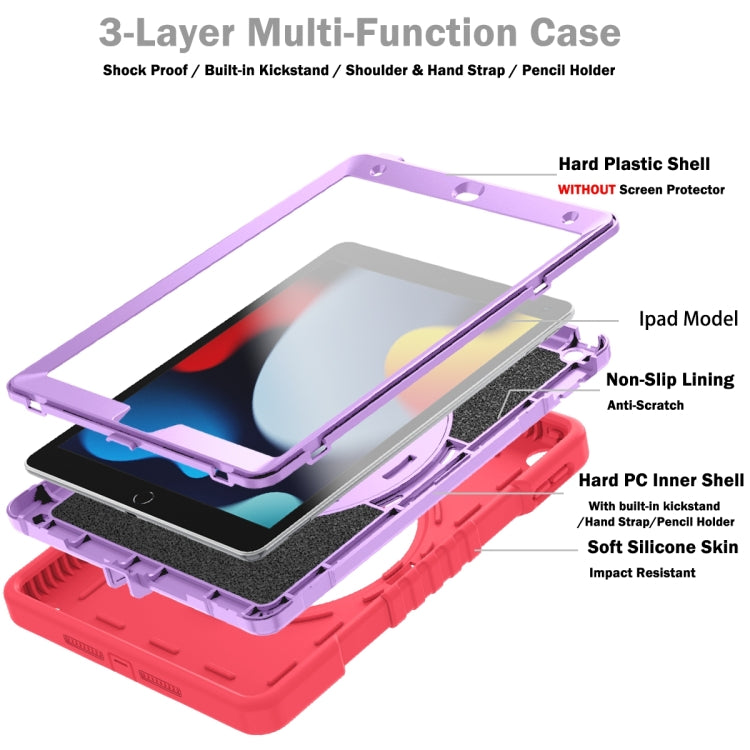 For iPad 10.2 2021 / 2020 / 2019 X Rotation PC Hybrid Silicone Tablet Case with Strap(Red Purple) by bashfashion