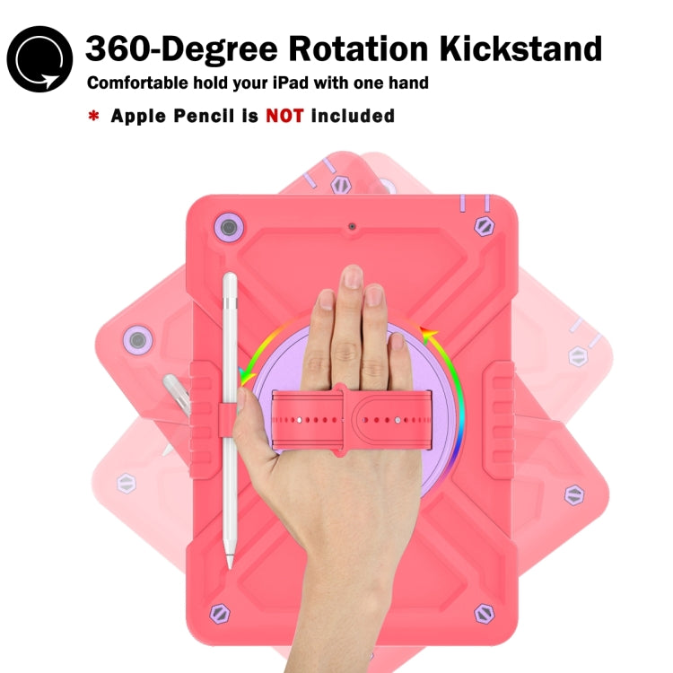 For iPad 10.2 2021 / 2020 / 2019 X Rotation PC Hybrid Silicone Tablet Case with Strap(Red Purple) by bashfashion