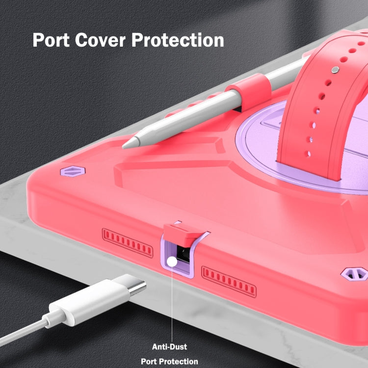 For iPad 10.2 2021 / 2020 / 2019 X Rotation PC Hybrid Silicone Tablet Case with Strap(Red Purple) by bashfashion