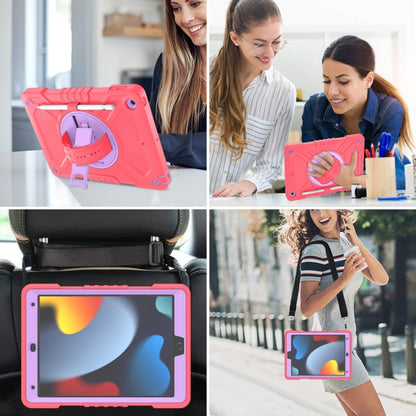 For iPad 10.2 2021 / 2020 / 2019 X Rotation PC Hybrid Silicone Tablet Case with Strap(Red Purple) by bashfashion