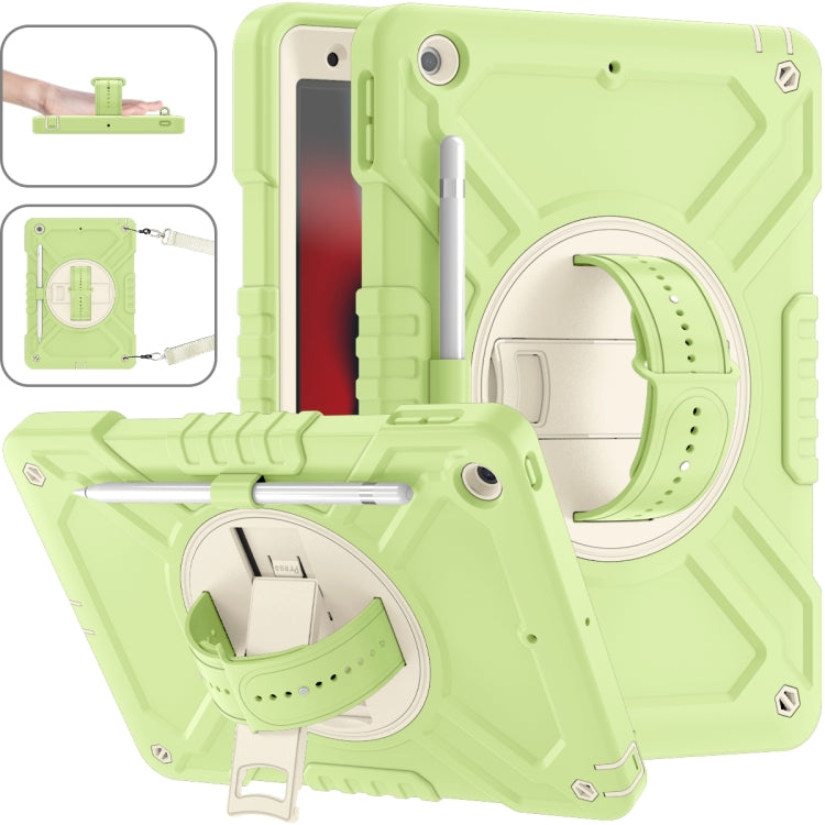 For iPad 10.2 2021 / 2020 / 2019 X Rotation PC Hybrid Silicone Tablet Case with Strap(Yellow Green White) by bashfashion