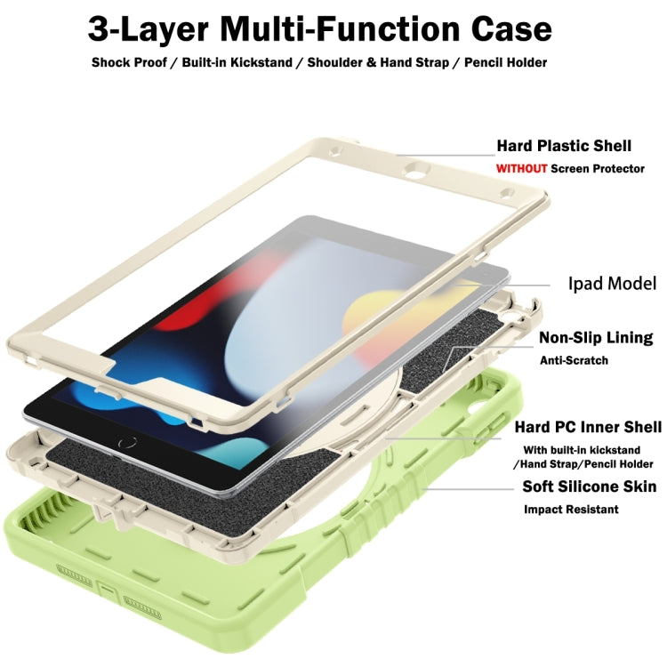 For iPad 10.2 2021 / 2020 / 2019 X Rotation PC Hybrid Silicone Tablet Case with Strap(Yellow Green White) by bashfashion