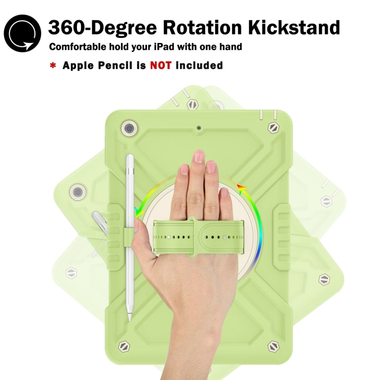 For iPad 10.2 2021 / 2020 / 2019 X Rotation PC Hybrid Silicone Tablet Case with Strap(Yellow Green White) by bashfashion