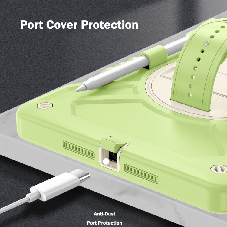 For iPad 10.2 2021 / 2020 / 2019 X Rotation PC Hybrid Silicone Tablet Case with Strap(Yellow Green White) by bashfashion