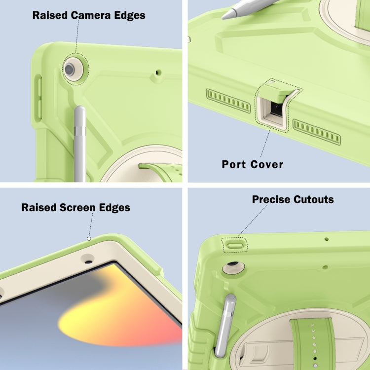 For iPad 10.2 2021 / 2020 / 2019 X Rotation PC Hybrid Silicone Tablet Case with Strap(Yellow Green White) by bashfashion