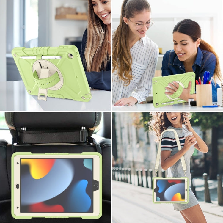 For iPad 10.2 2021 / 2020 / 2019 X Rotation PC Hybrid Silicone Tablet Case with Strap(Yellow Green White) by bashfashion