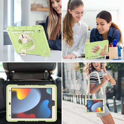 For iPad 10.2 2021 / 2020 / 2019 X Rotation PC Hybrid Silicone Tablet Case with Strap(Yellow Green White) by bashfashion
