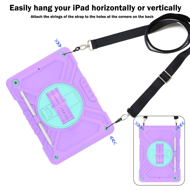 For iPad 10.2 2021 / 2020 / 2019 X Rotation PC Hybrid Silicone Tablet Case with Strap(Purple Cyan) by bashfashion