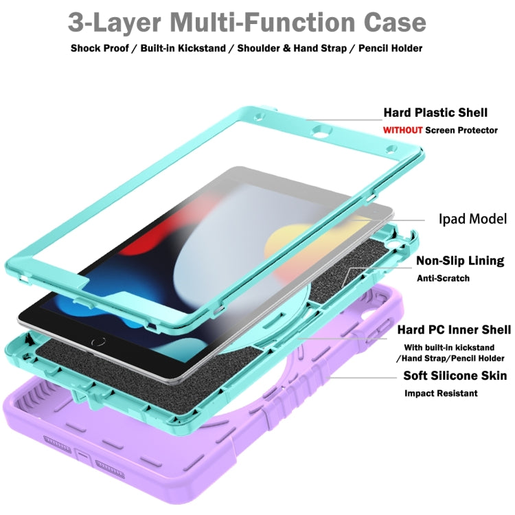 For iPad 10.2 2021 / 2020 / 2019 X Rotation PC Hybrid Silicone Tablet Case with Strap(Purple Cyan) by bashfashion