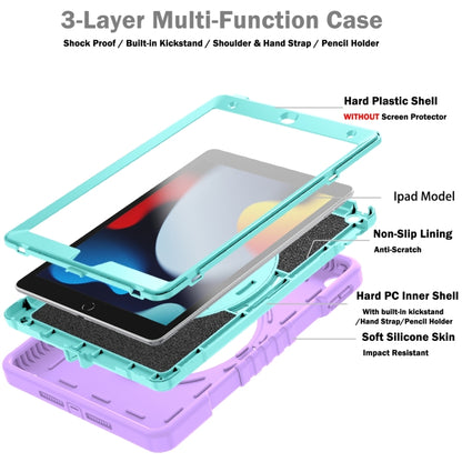 For iPad 10.2 2021 / 2020 / 2019 X Rotation PC Hybrid Silicone Tablet Case with Strap(Purple Cyan) by bashfashion