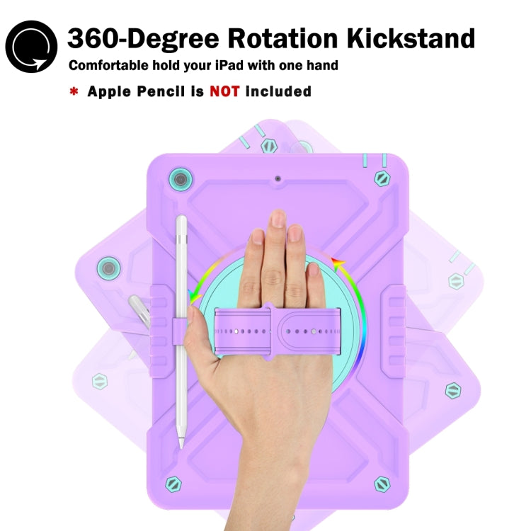For iPad 10.2 2021 / 2020 / 2019 X Rotation PC Hybrid Silicone Tablet Case with Strap(Purple Cyan) by bashfashion