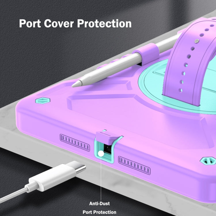 For iPad 10.2 2021 / 2020 / 2019 X Rotation PC Hybrid Silicone Tablet Case with Strap(Purple Cyan) by bashfashion