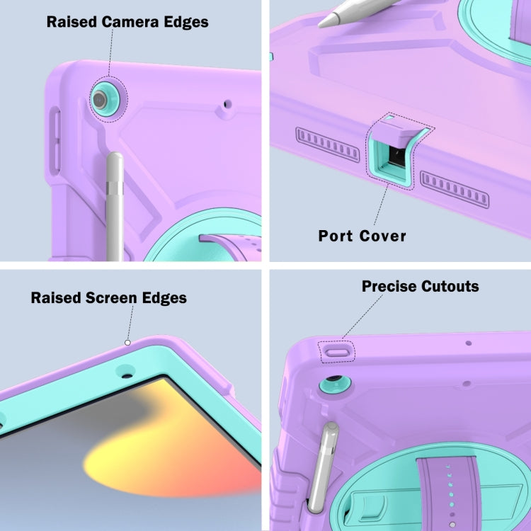 For iPad 10.2 2021 / 2020 / 2019 X Rotation PC Hybrid Silicone Tablet Case with Strap(Purple Cyan) by bashfashion
