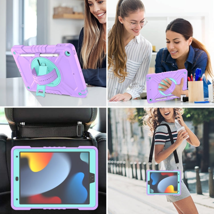 For iPad 10.2 2021 / 2020 / 2019 X Rotation PC Hybrid Silicone Tablet Case with Strap(Purple Cyan) by bashfashion