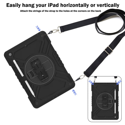 For iPad 10.2 2021 / 2020 / 2019 X Rotation PC Hybrid Silicone Tablet Case with Strap(Full Black) by bashfashion