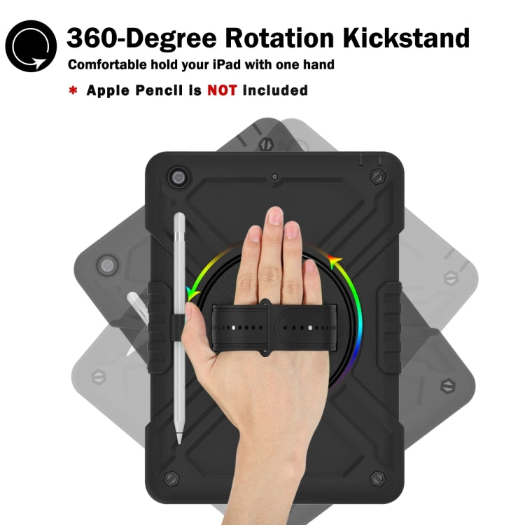 For iPad 10.2 2021 / 2020 / 2019 X Rotation PC Hybrid Silicone Tablet Case with Strap(Full Black) by bashfashion