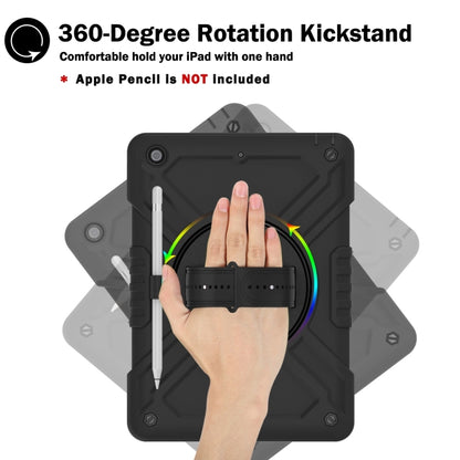 For iPad 10.2 2021 / 2020 / 2019 X Rotation PC Hybrid Silicone Tablet Case with Strap(Full Black) by bashfashion