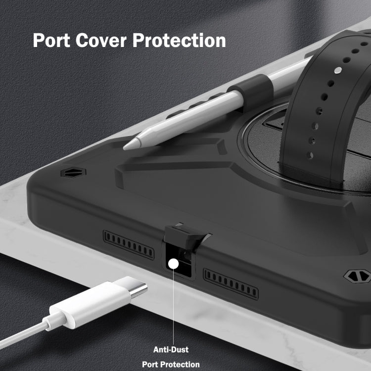 For iPad 10.2 2021 / 2020 / 2019 X Rotation PC Hybrid Silicone Tablet Case with Strap(Full Black) by bashfashion