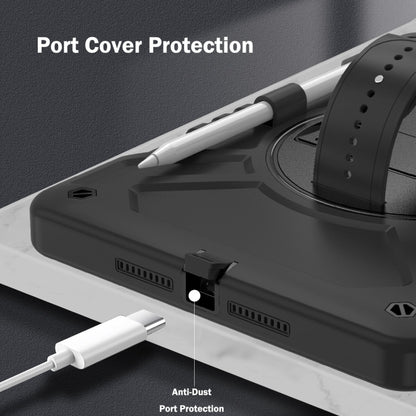 For iPad 10.2 2021 / 2020 / 2019 X Rotation PC Hybrid Silicone Tablet Case with Strap(Full Black) by bashfashion