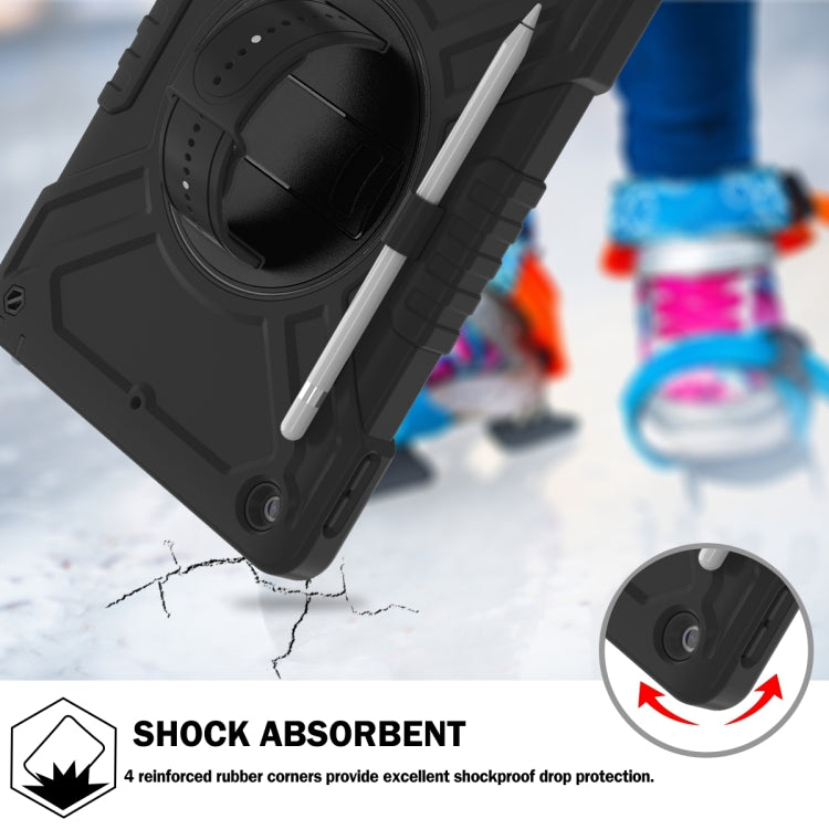For iPad 10.2 2021 / 2020 / 2019 X Rotation PC Hybrid Silicone Tablet Case with Strap(Full Black) by bashfashion