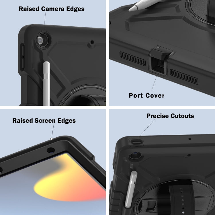 For iPad 10.2 2021 / 2020 / 2019 X Rotation PC Hybrid Silicone Tablet Case with Strap(Full Black) by bashfashion