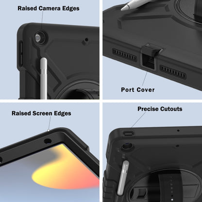 For iPad 10.2 2021 / 2020 / 2019 X Rotation PC Hybrid Silicone Tablet Case with Strap(Full Black) by bashfashion