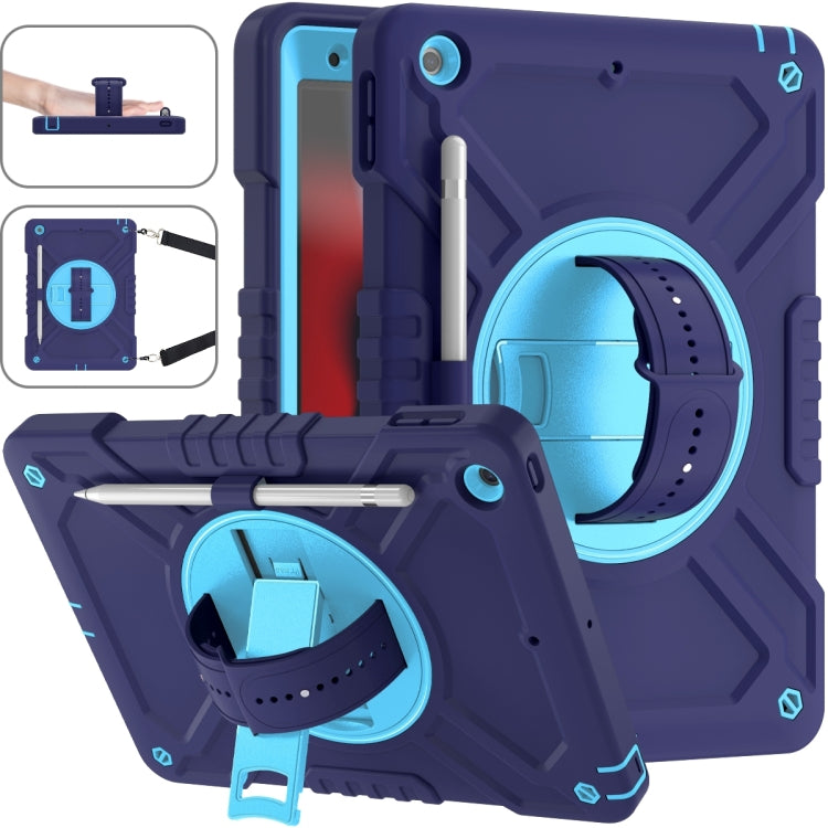 For iPad 10.2 2021 / 2020 / 2019 X Rotation PC Hybrid Silicone Tablet Case with Strap(Navy Sky Blue) by bashfashion